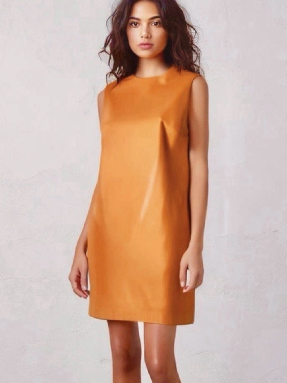 House of Harlow 1960 Vegan Faux Leather Mini Dress Large Orange Papaya $189